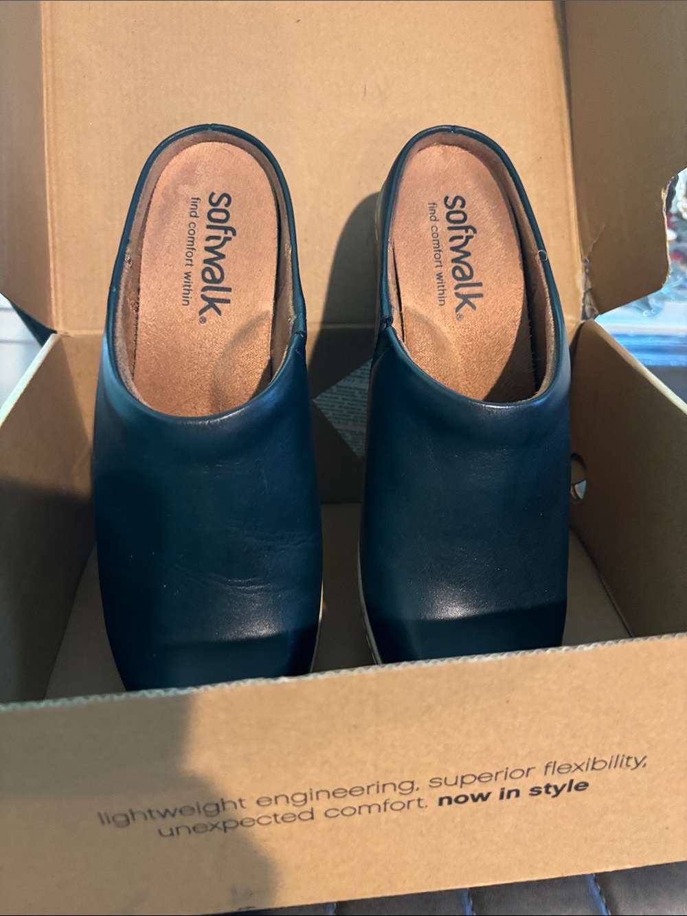 SoftWalk Navy Blue Leather Slip-On Clogs